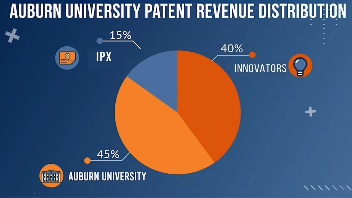 a pie chart showing auburn's patent revenue distribution