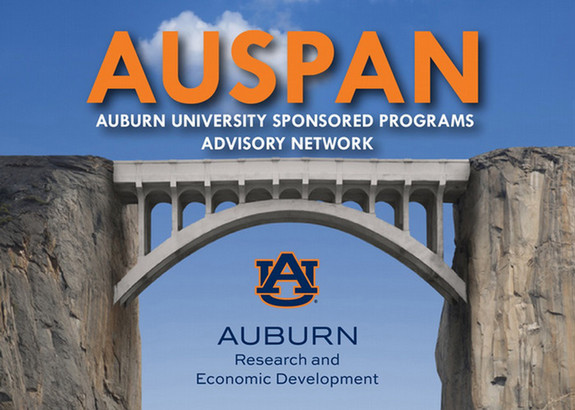 AUSPAN: Auburn University Sponsored Programs Advisory Network graphic with bridge and Auburn Research and Economic Development logo